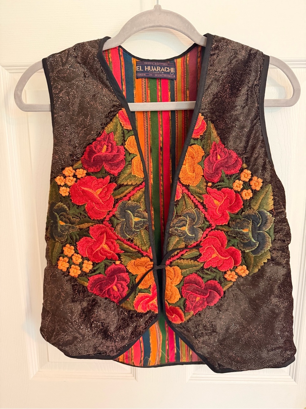 Vintage Black Velvet Embroidered Floral Vest